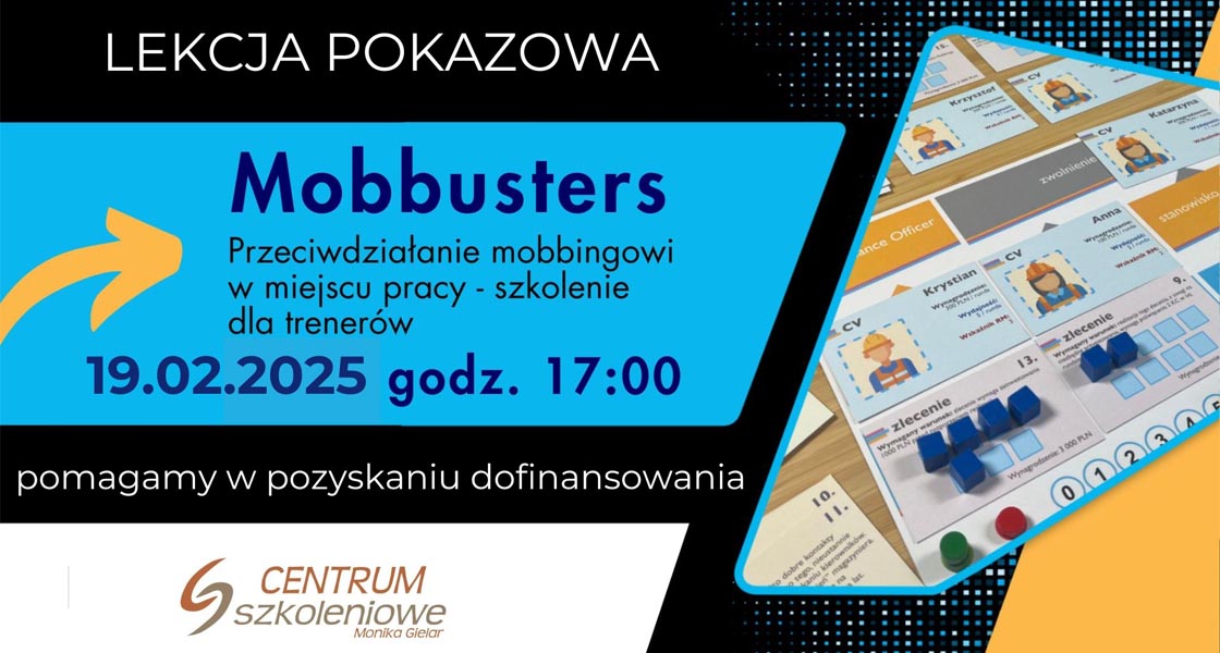 Sampling Gry Mobbusters - jest to bezpłatne szkolenie dla Trenerów - Przeciwdziałanie mobbingowi w miejscu pracy